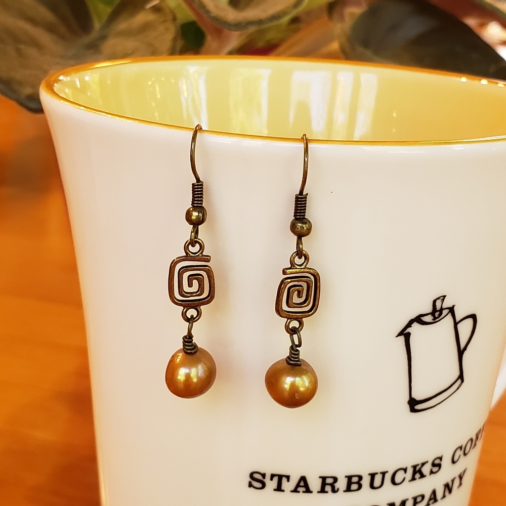 3/$15 Bronze Freshwater Pearl Earrings